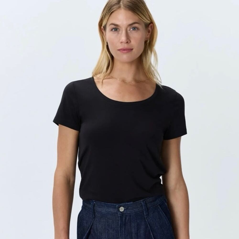 Quince Cotton Modal Scoop Neck Tee in Black Size M